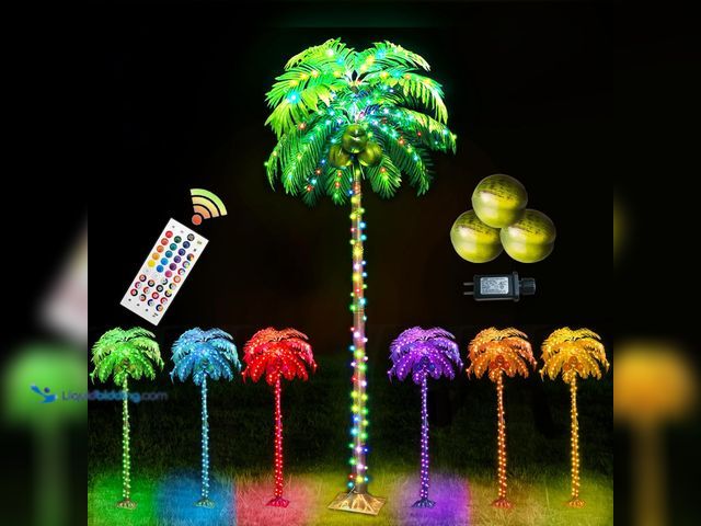 Lot 49-5554360 - Ledido 5FT Lighted Palm Trees for Outside Pool with Remote Coconuts | 35 Colors Changing Light Up Pa...