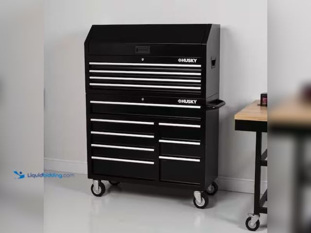 Lot 49-1567697 - Husky Tool Storage 42 in. W x 18 in. D Standard Duty Black Tool Chest Combo, Model # H42CH4TR8BLK, S...