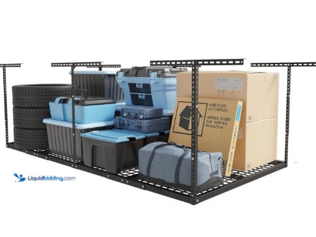 Lot 49-1553940 - FLEXIMOUNTS 4x8 Overhead Garage Storage Rack, Adjustable Organization System, Heavy-Duty Metal Ceili...