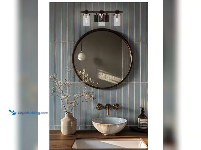 Lot 49-1577392 - Minka Lavery Bridlewood 3-Light Stone Grey with Brushed Nickel Bath Light with Clear Seedy Glass, Mo...