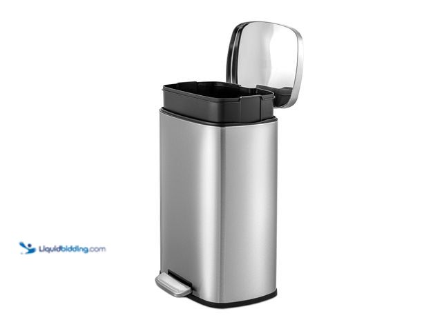 Lot 49-5437868 - QUALIAZERO 50L/13Gal Heavy Duty Hands-Free Stainless Steel Commercial/Kitchen Step Trash Can, Finger...