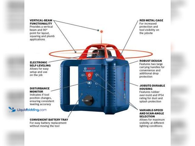 Lot 49-3565883 - Bosch 800 ft. Rotary Laser Level Complete Kit Self Leveling with Hard Carrying Case. Model # GRL 800...