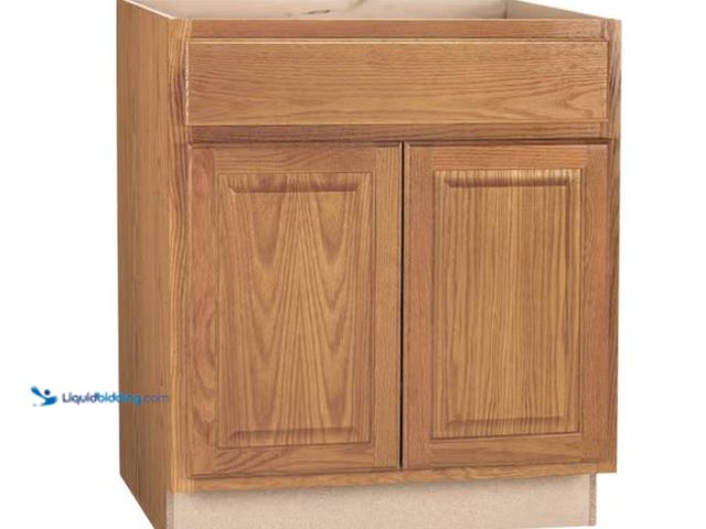 Lot 49-1564324 - Hampton Bay Hampton 30 in. W x 24 in. D x 34.5 in. H Assembled Sink Base Cabinet in Medium Oak Model...