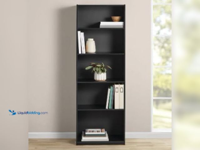 Lot 49-2025472 - Mainstays 5-Shelf Bookcase with Adjustable Shelves, True Black Oak, Model # 3403152228, MSRP $49.88,...