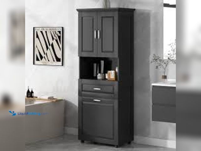 Lot 49-5489258 - ModernLuxe Tall Bathroom Cabinet with Laundry Basket Large Storage Space TiltOut Laundry Hamper and ...
