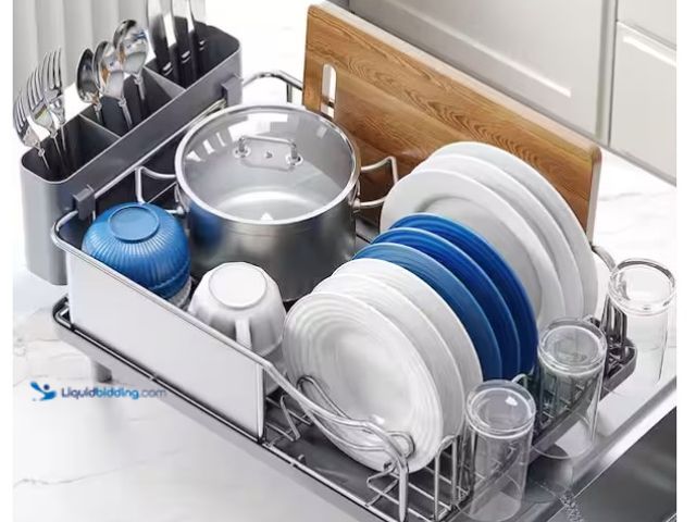 Lot 49-1580016 - Wudkey Stainless Steel Dish Rack for Kitchen Counter with Drain Board, Utensil Holder and Detachable...