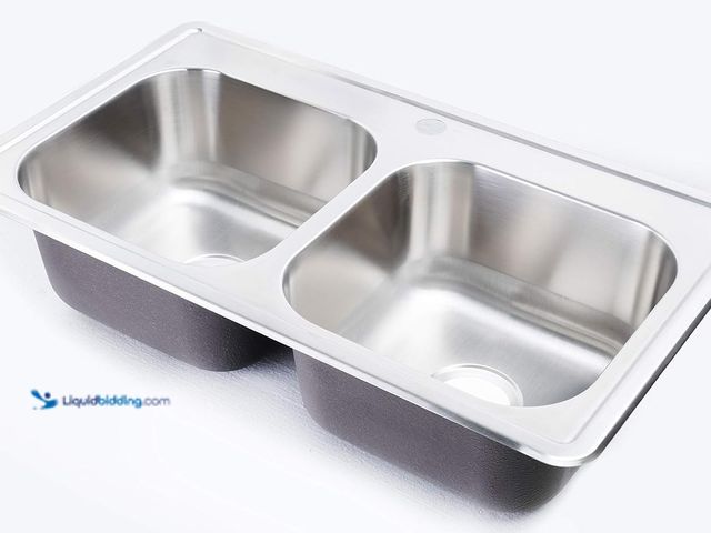 Lot 49-5485898 - ZUHNE 33x19 Kitchen Sink Drop In for Mobile Homes, Stainless Steel Deep Double Bowl. Model #B08TVG9S...