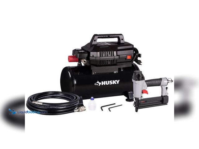 Lot 49-2004249 - Husky 4 Gal. 175 PSI Electric Oil-Free High Performance Air Compressor with 25 ft. PVC Air Hose and ...