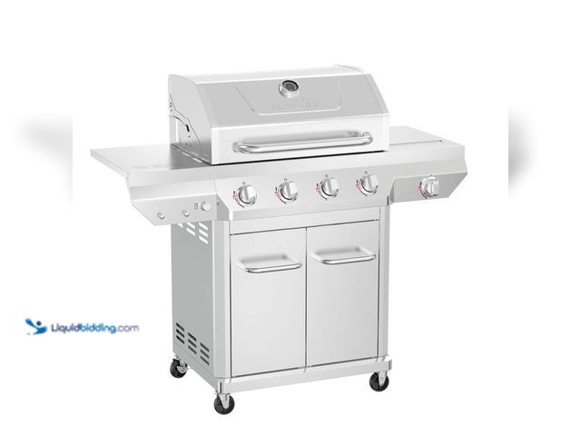 Lot 49-5428977 - Nexgrill 4 Burner Stainless Steel Propane Gas Grill with Side Burner, Model # 720-0830XF, Unused.