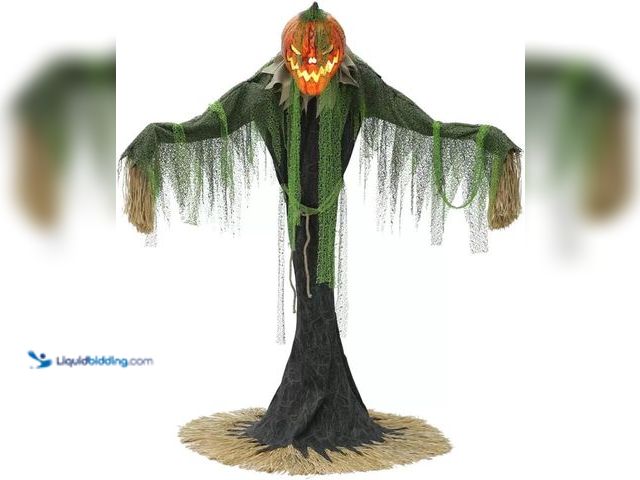 Lot 49-5424049 - Halloween 7ft Animated Pumpkin Scarecrow with Music and Lights (opened to view) New