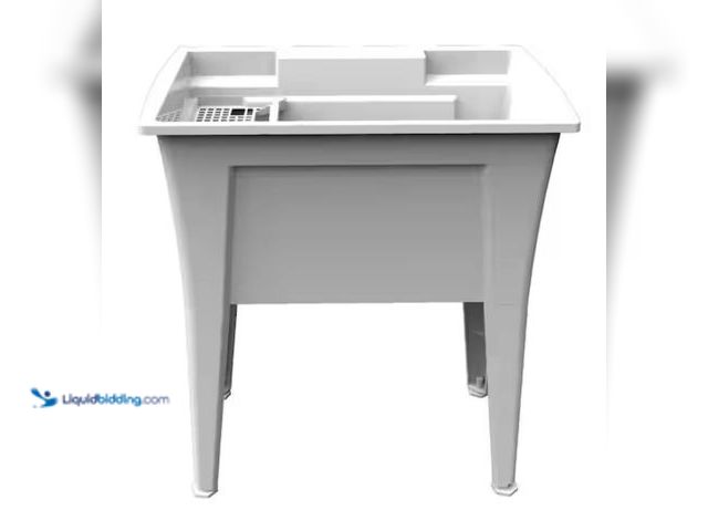 Lot 49-2006264 - RUGGED TUB 32 in. x 22 in. White Freestanding Utility/Laundry Sink, Model # G32W-1, Unused, Has atta...