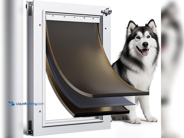 Lot 49-3430539 - PETCOMING Dog Door for Door All Aluminum 3 Flaps White, Large Dog Doggy Doggie Door, Heavy Duty Pet ...