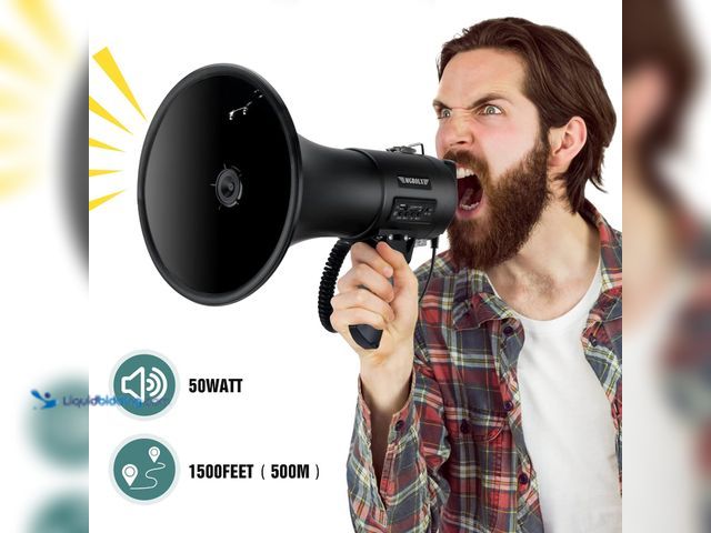 Lot 49-5581817 - Bluetooth Megaphone Bullhorn, 50Watt Loud Speaker (Matte Black) MODEL:B0B1WDXVP5 UNUSED. UNABLE TO T...