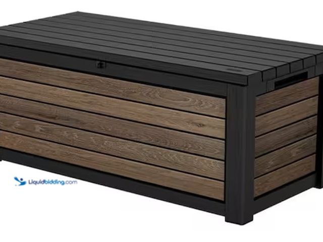 Lot 49-3639397 - Keter Signature 165 Gal. Weather Resistant Plastic Resin Outdoor Storage Deck Box in Walnut Brown, M...