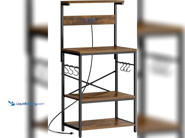 Lot 49-5433943 - SUPERJARE Kitchen Bakers Rack with Power Outlet, Coffee Bar Table 4 Tiers, Kitchen Microwave Stand w...