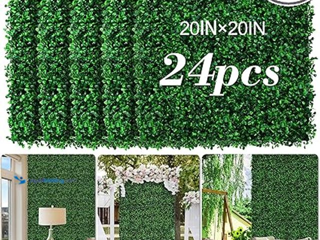 Lot 49-5475921 - AOKIE 20"X20" Artificial Grass Wall, 24Pcs Boxwood Hedge Wall Panels UV-Anti Grass Backdrop Wall Dec...