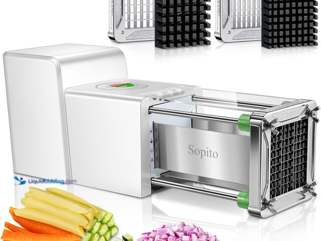 Lot 49-5488177 - Sopito French Fry Cutter Electric - Stainless Steel Vegetable & Fruit Chopper with 1/2 & 3/8 Inch Bl...