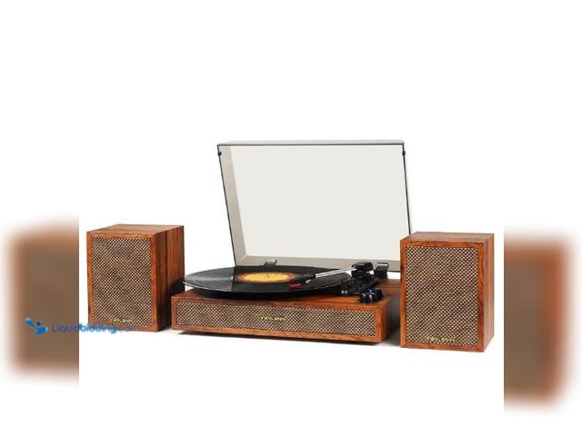 Lot 49-3432633 - Vinyl Record Player with External Speakers, 3 Speed Bluetooth Turntable for Vinyl Records, Vintage B...