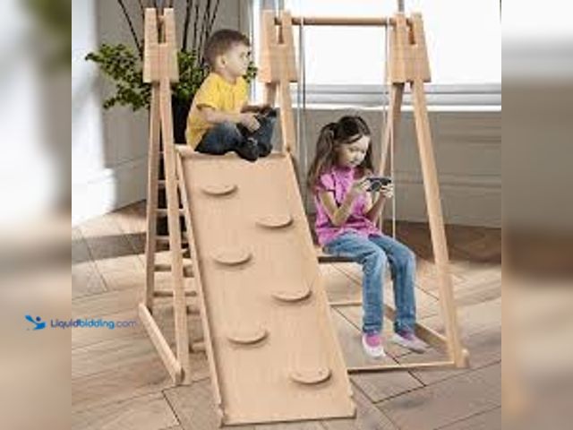 Lot 49-5485701 - LOVMOR 4-in-1 Indoor Play Gym Jungle Gym Playset with Baby Swing Slide Ladder and Climbing Wall. Mod...