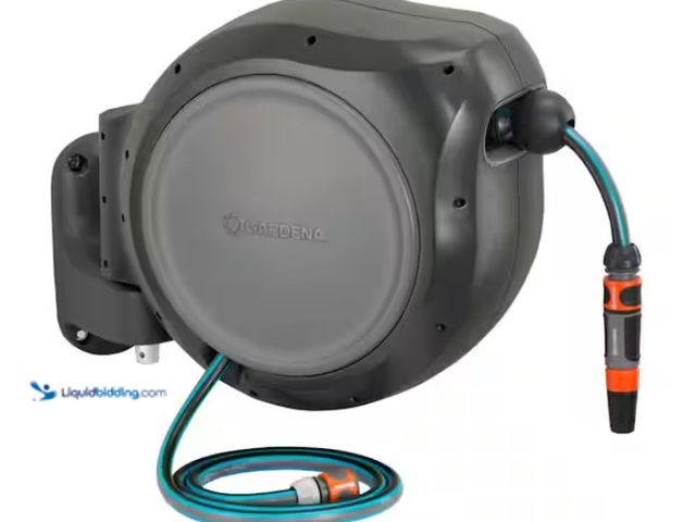 Lot 49-1546827 - GARDENA 100 ft. Wall Mounted Retractable Hose Reel for Storage with Automatic Lock and Spring Loaded...