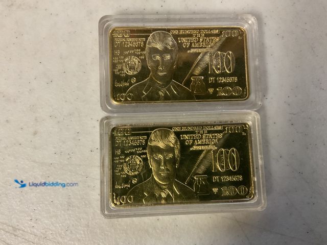 Lot 49-1810306 - LOT OF 2 DONALD TRUMP 24K GOLD FOIL 100 DOLLAR BILL BARS COMMEMORATIVE COLLECTIBLE #COINS1113