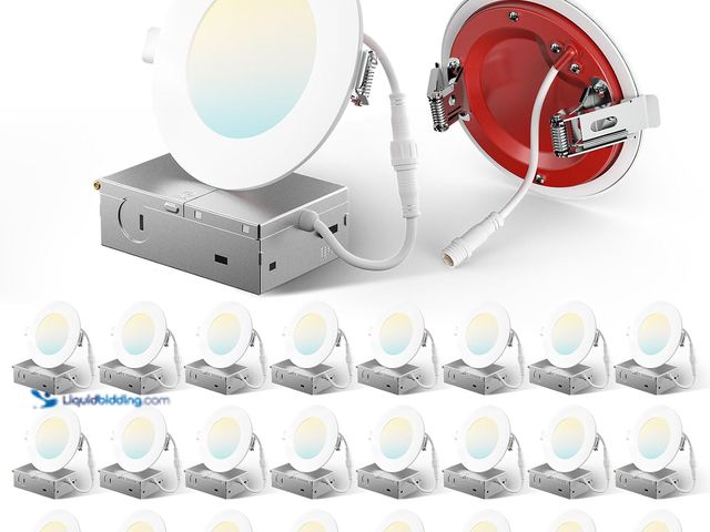 Lot 49-5545001 - Amico 24 Pack 4 Inch Fire Rated LED Recessed Light with Junction Box, 2 Hour Fire Rating, 5CCT Selec...
