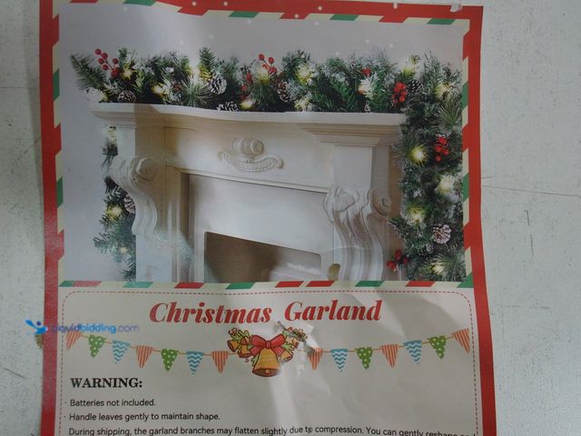 Lot 49-1574986 - 9 ft. Flocked Pre-lit Artificial Christmas Garland with Pine Cones and Holly Berries, Battery Operat...