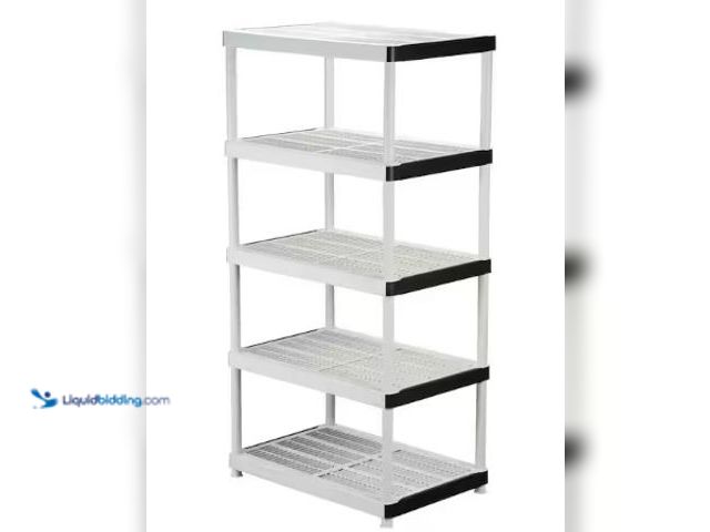Lot 49-3631099 - HDX 5-Tier Easy Assembly Multi-purpose Plastic Garage Storage Shelving Unit in Gray (36 in. W x 72 i...