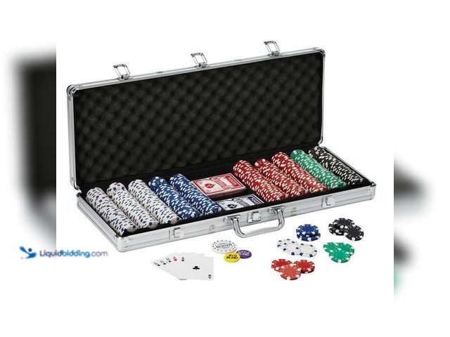 Lot 49-2021757 - Fat Cat Texas Hold 'Em 500 -Count Poker Chip, Dice and Card Set. Model # 55-0605. MSRP $53. Unused.