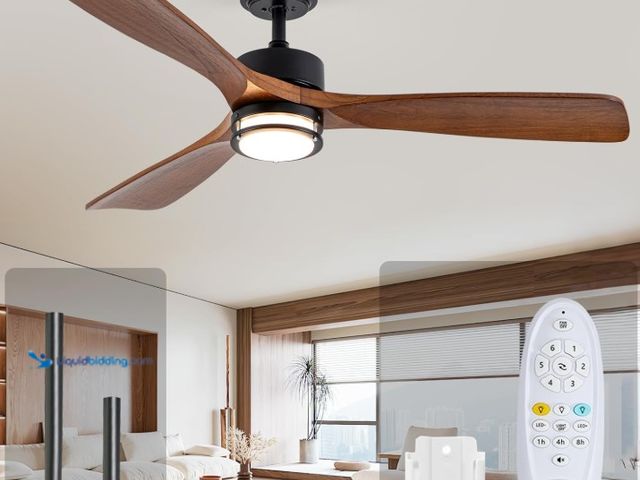 Lot 49-3431556 - 52” Outdoor Ceiling Fan with Light, 3 Walnut Solid Wood Blade, Remote Control, 3CCT Dimmable LED, Ti...