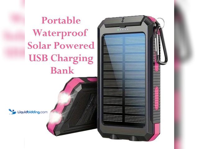 Lot 49-3435035 - Portable Waterproof Solar Powered USB Charging Bank with Dual Output, Compass and Dual LED Flashligh...