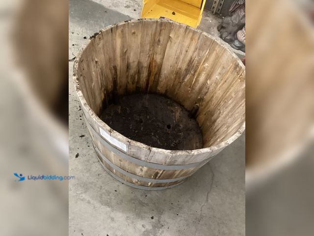 Lot 49-5488224 - 26 in. Natural Acacia Wood Barrel. Model # G3054. Unused, rusted from storage/shipping.