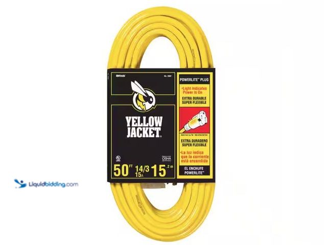 Lot 49-2001537 - Yellow Jacket 50 ft. 14/3 SJTW Outdoor Heavy-Duty 15 Amp Contractor Extension Cord with Power Light ...