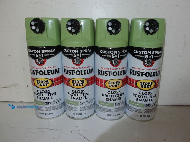 Lot 49-1627477 - Lot of (4) RUST-OLEUM Custom Spray 5-in-1 Spray Paint, Gloss Laurel Green, 12 Oz. Model #384753, Unu...