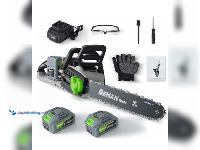 Lot 49-3432095 - DEHANTOOLS 16 Inch Brushless Electric Chainsaw with 2 x 4.0Ah 21V Battery, Tool-Free Chain Tensionin...