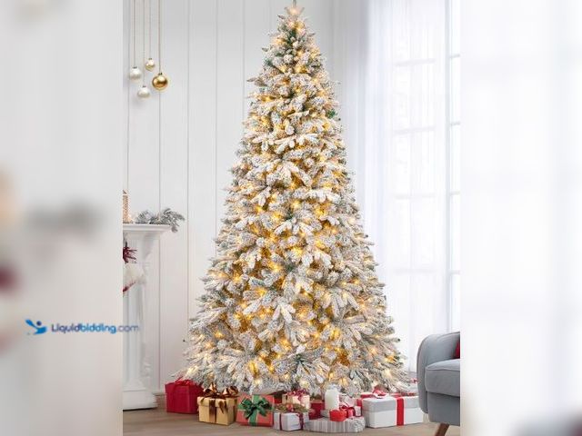 Lot 49-1548096 - 6ft Pre-Lit Artificial Christmas Tree with 300 LED Lights, Snow Flocked Model #5859365262, Unused  R...