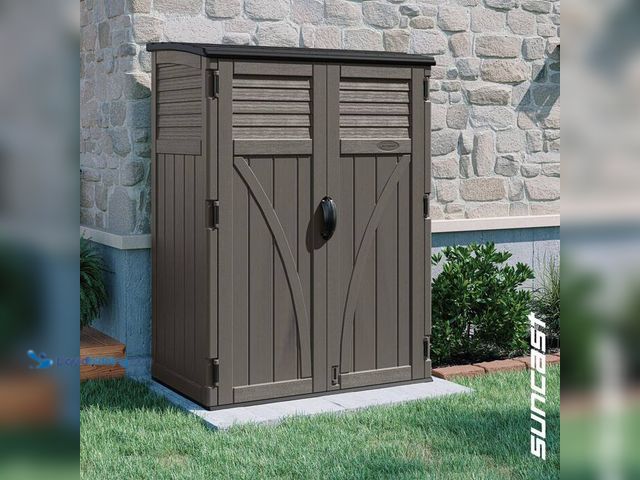 Lot 49-2024493 - Suncast 4 ft. 5 in. W x 2 ft. 7.5 in. D x 6 ft. H Large Plastic Resin Vertical Outdoor Storage Cabin...