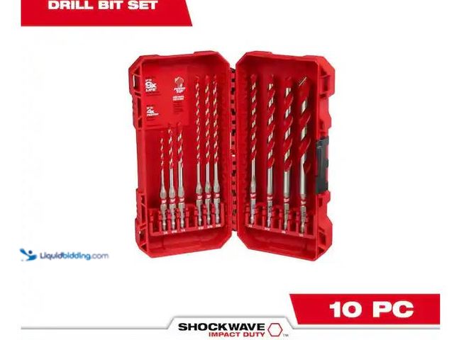 Lot 49-3600218 - Milwaukee SHOCKWAVE Carbide Hammer Drill Bit Set. (10-Piece) Model # 48-20-9058, Slightly Used  Ref#...