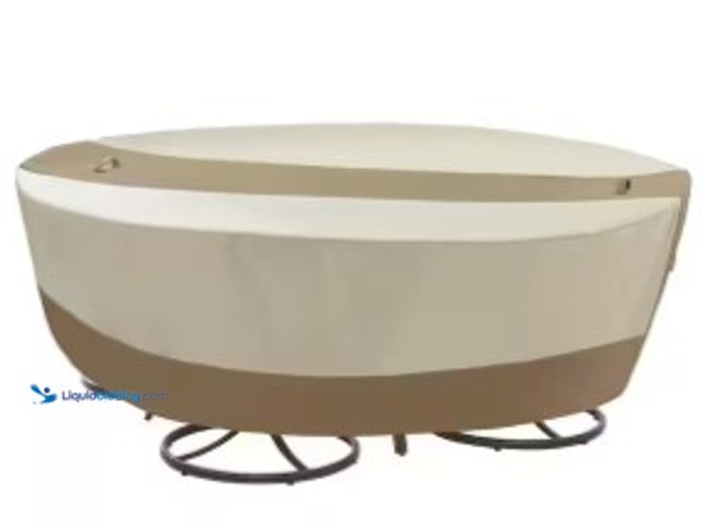 Lot 49-2004442 - Hampton Bay Round Table Outdoor Patio with Chair Cover, Model # 792233-C, Unused, Box has water dama...
