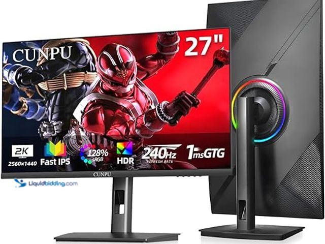 Lot 49-3511335 - 27 Inch 1440P QHD 240Hz Gaming Monitor, Fast IPS, 1ms 2K Gamer Monitor with HDR, 128% sRGB, FreeSync...