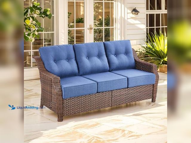 Lot 49-3617040 - Modern Farmhouse 3-Seat Brown PE Wicker Outdoor Couch - Model # MS-CCBR13-1 - Unused, has attachment...