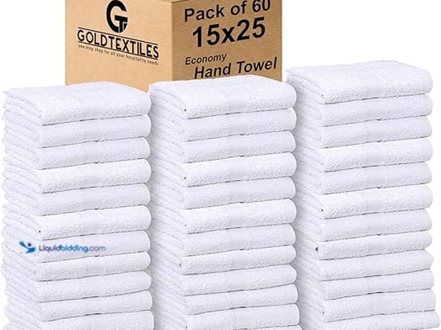 Lot 49-5407734 - GOLD TEXTILES Bulk Pack 60 Pcs (5 Dozen) White Economy 15x25 Inches Basic Hand Towel - 2.25 lb/dz. M...