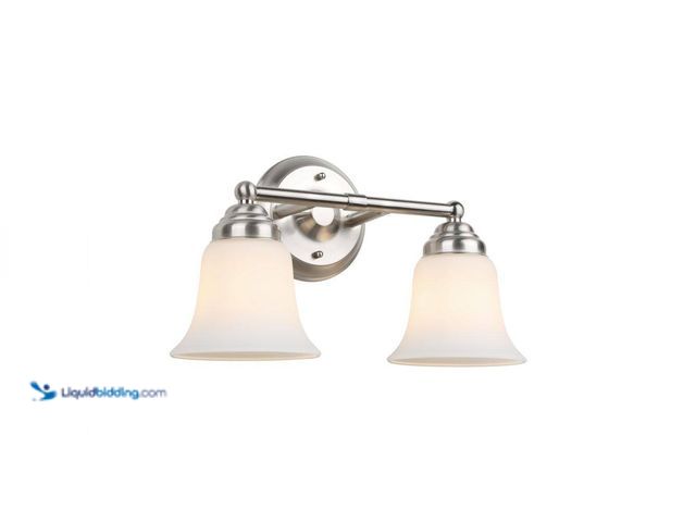 Lot 49-5413017 - Hampton Bay
Ashhurst 2-Light Brushed Nickel Vanity Light with Frosted Glass Shades Unused