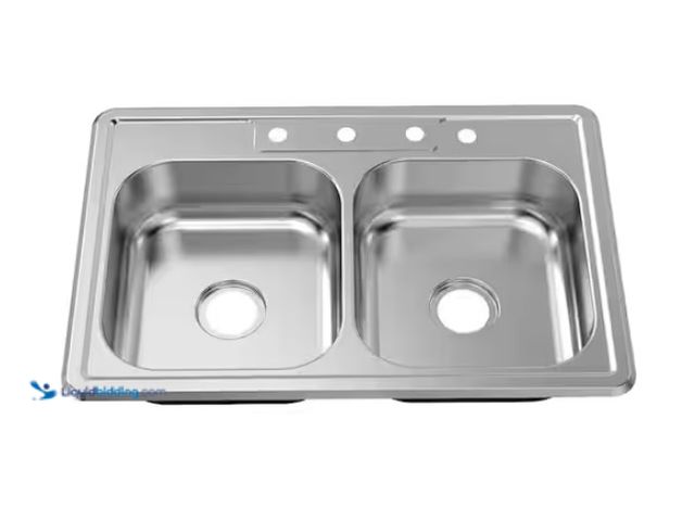 Lot 49-1574700 - Glacier Bay 33 in. Drop-In 50/50 Double Bowl 22 Gauge Stainless Steel Kitchen Sink, Model # VT3322A0...