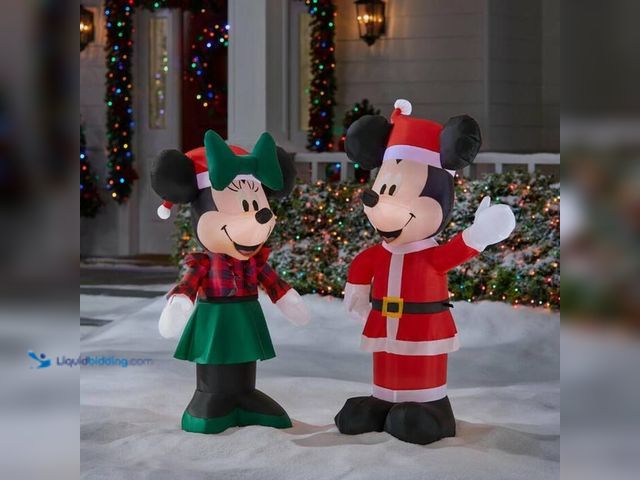 Lot 49-1547218 - (1) 4 ft Mickey in Santa Suit, Model # 22GM81252, (1) 3.5 ft. LED Woodland Minnie in Green Shirt Chr...