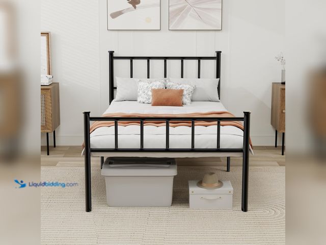 Lot 49-3564644 - Metal Platform Twin Bed Frame with Headboard Sturdy Steel Slats Support No Box Spring Needed Easy As...
