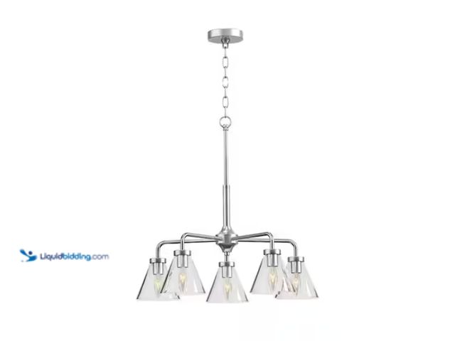 Lot 49-2000357 - Hampton Bay Myles 5-Light Reversible Chandelier Brushed Nickel Finish Clear Glass Shades, Model # LQ...