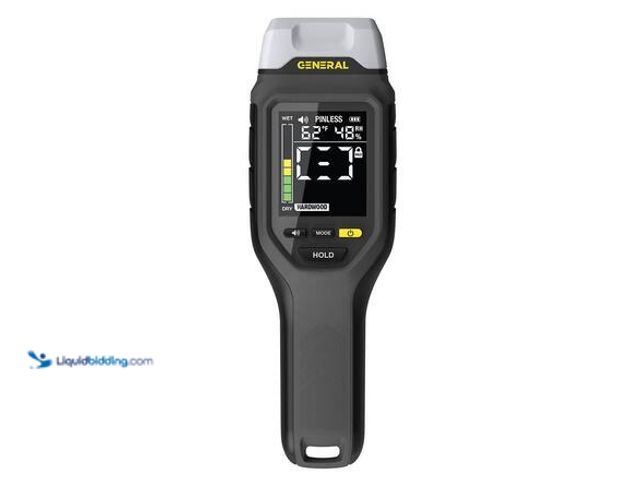 Lot 49-5546771 - General Tools 2-in-1 Pin and Pinless Moisture Meter with Backlit Display for Wood, Drywall, and Buil...