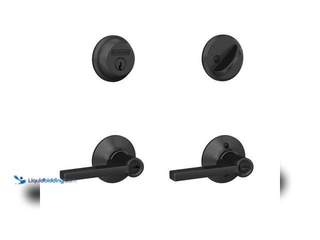 Lot 49-2004199 - Schlage Latitude Matte Black Single Cylinder Deadbolt and Keyed Entry Door handle Combo Pack, Model ...