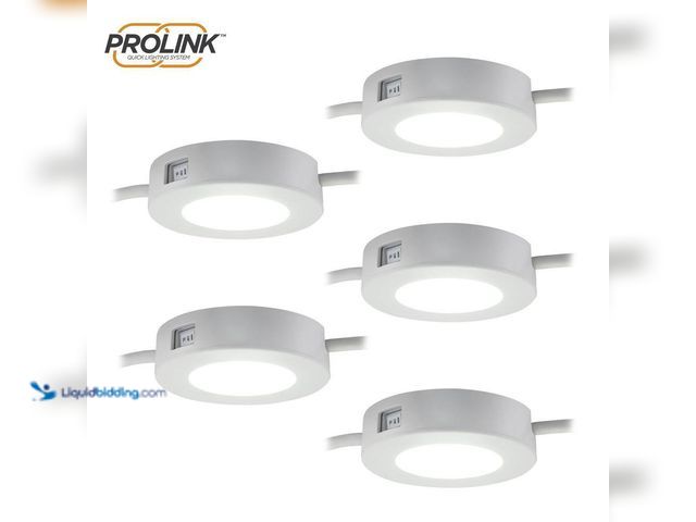 Lot 49-3566125 - ULTRA PROGRADE
ProLink Plug-in LED Under Cabinet Puck Lights (5-Pack). Model # 55215-T1. Unused